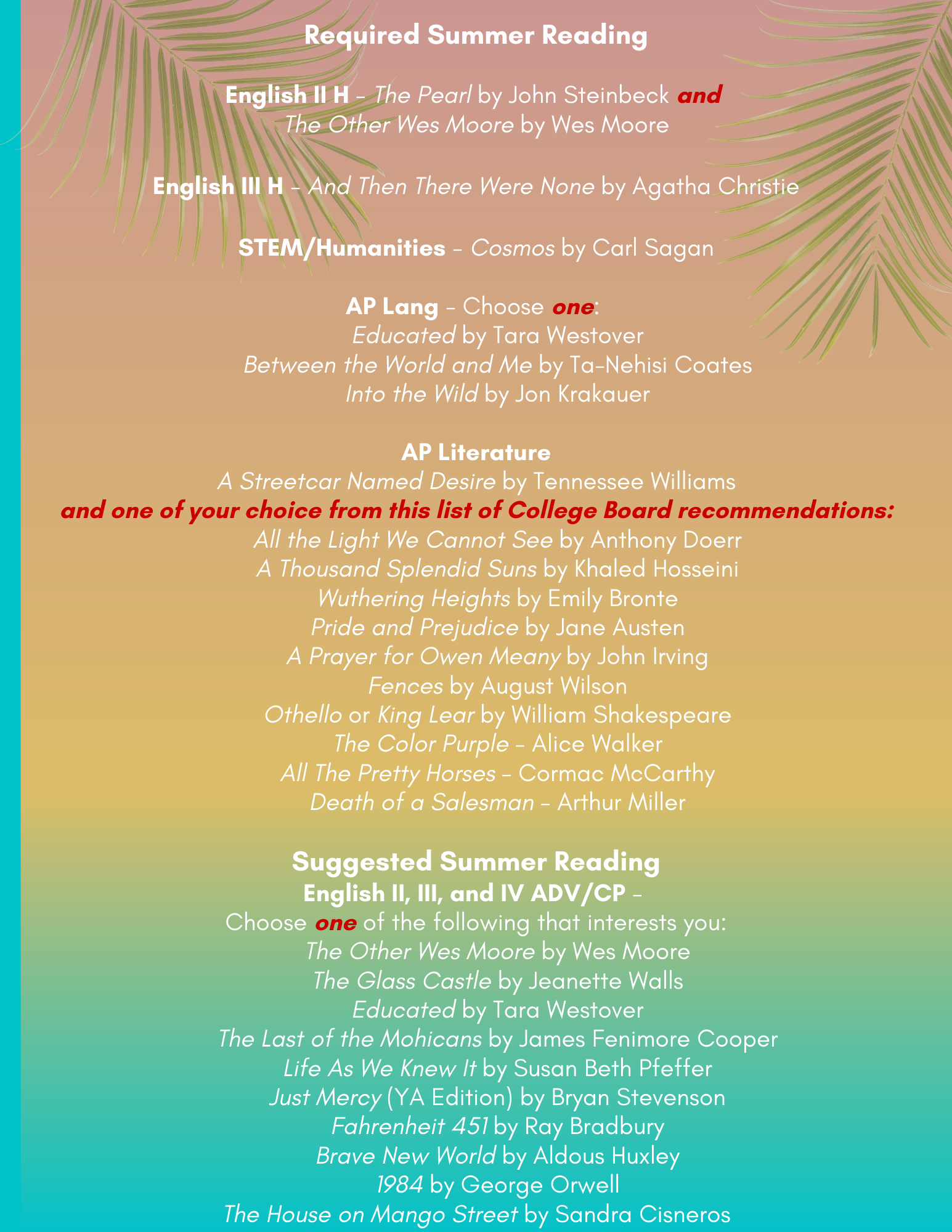 Summer Reading English Dorman High School