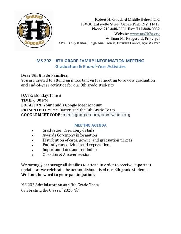 EOY Grade 8 meeting