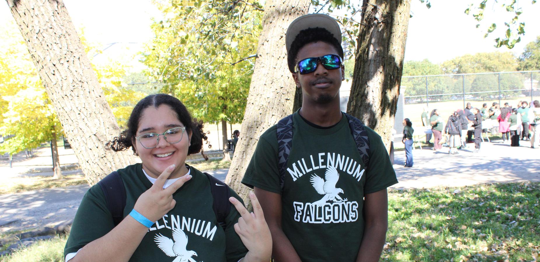 Students posing in the park