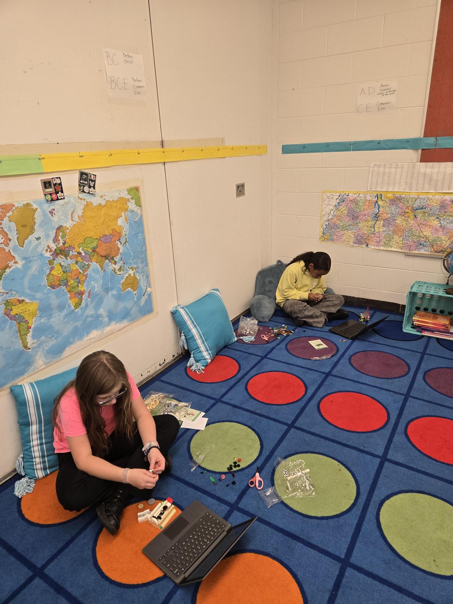 students working on robotics
