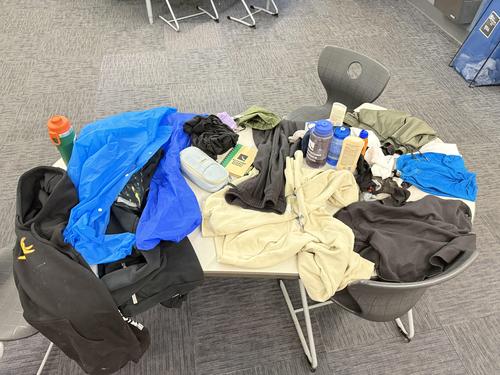 Picture of lost and found from Outdoor Ed