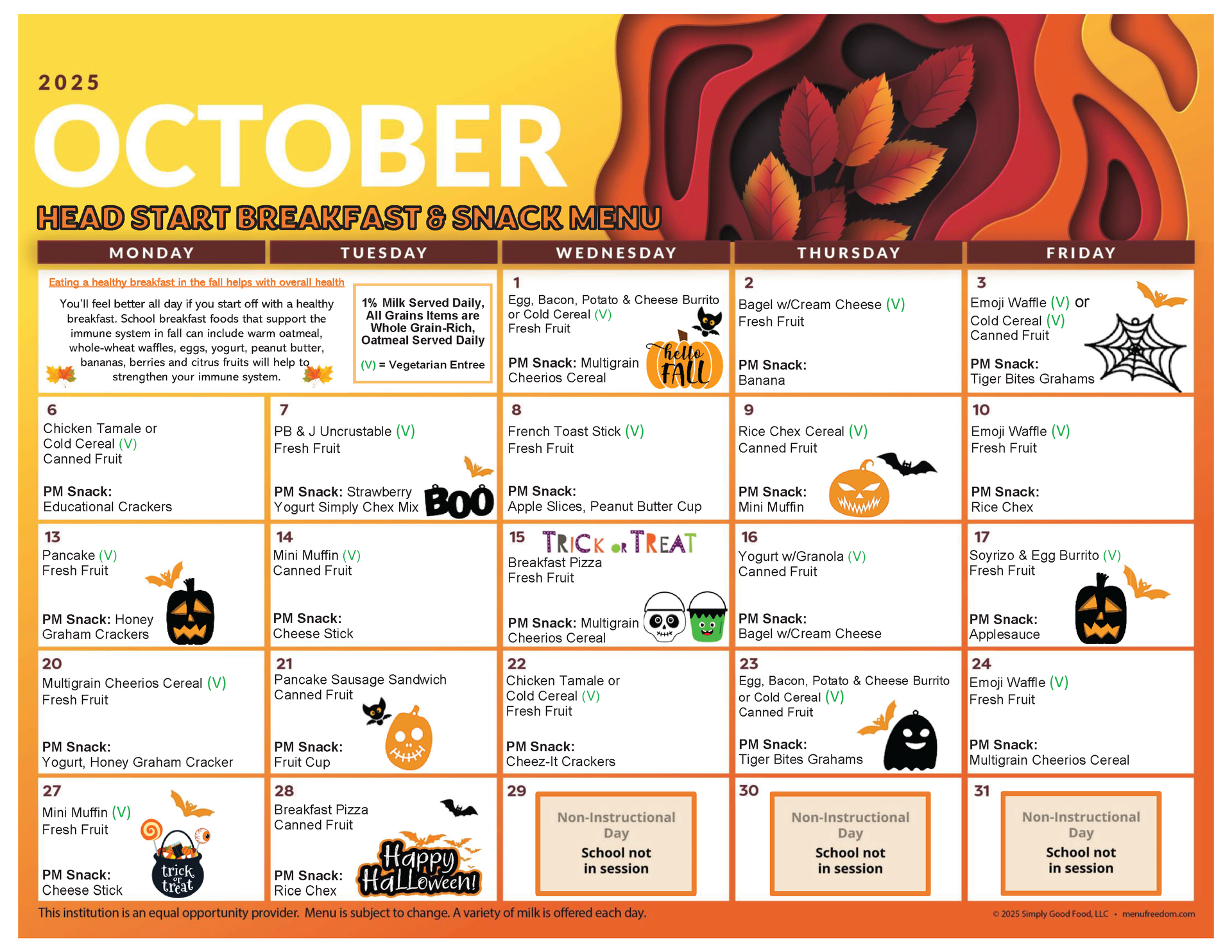Head Start Breakfast & Snack Menu (click to view)