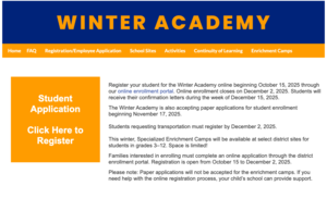 Register your student on the LAUSD website for Winter Academy hosted at Public Service Community School.