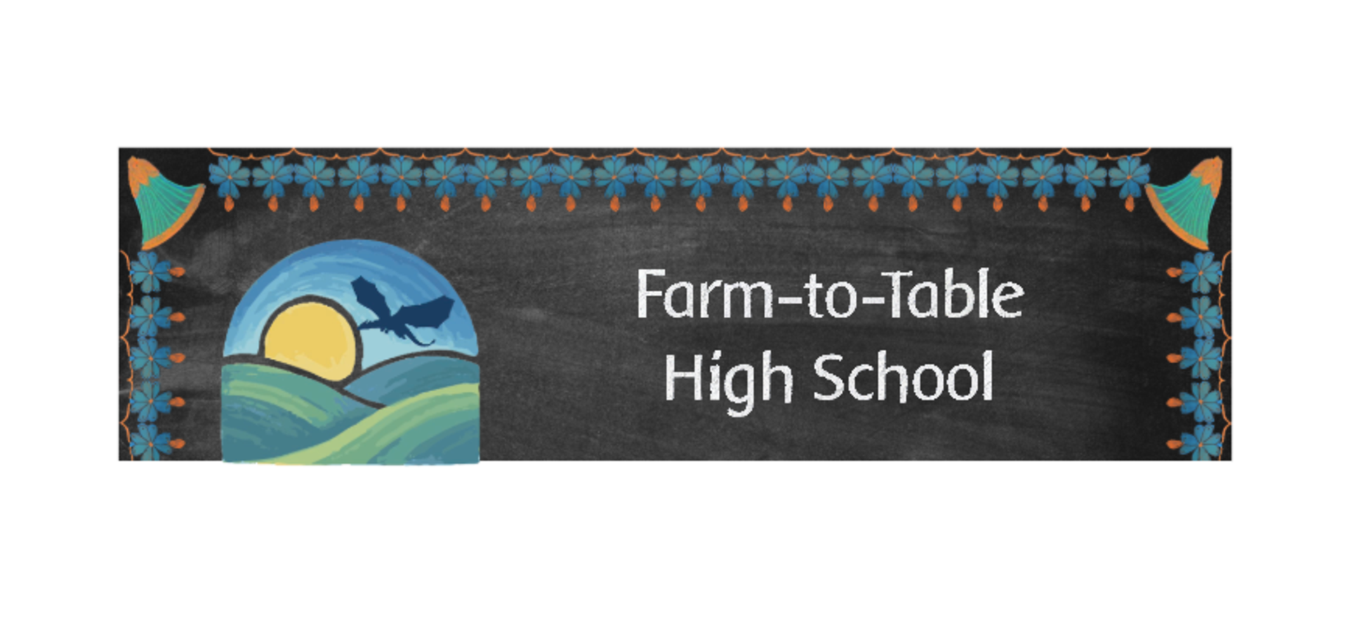 Farm-to-Table High School and Azure Fields logo on chalkboard background
