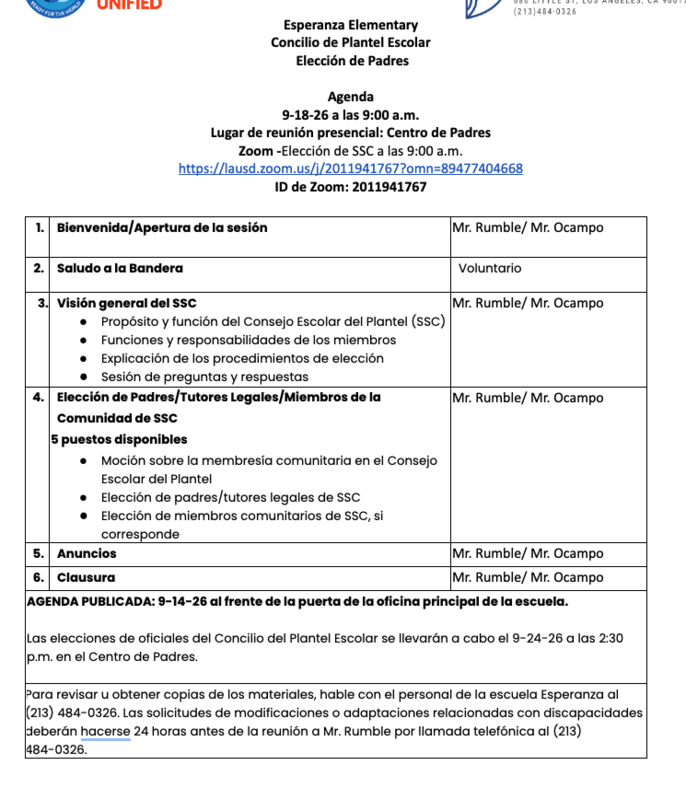 SSC elections/ Concilio de Plantel Escolar   Elección de Padres