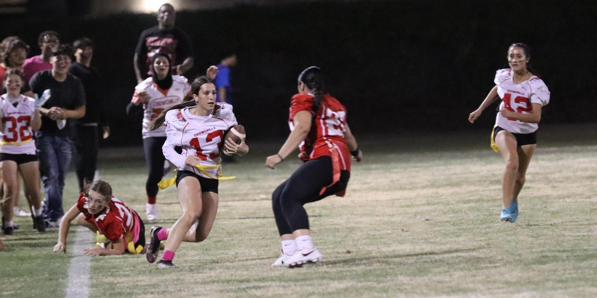 girls playing flag football