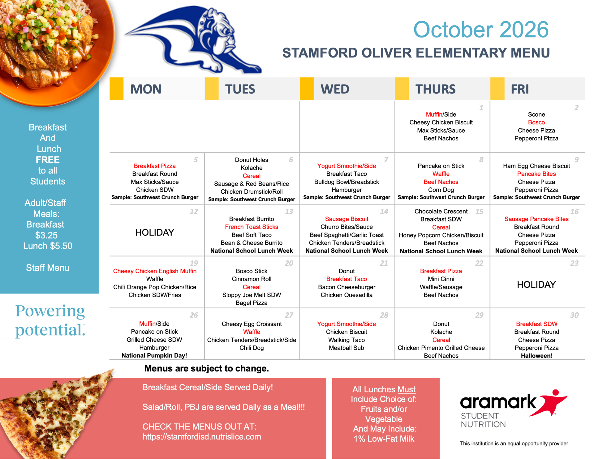 Oliver October Menu 2026