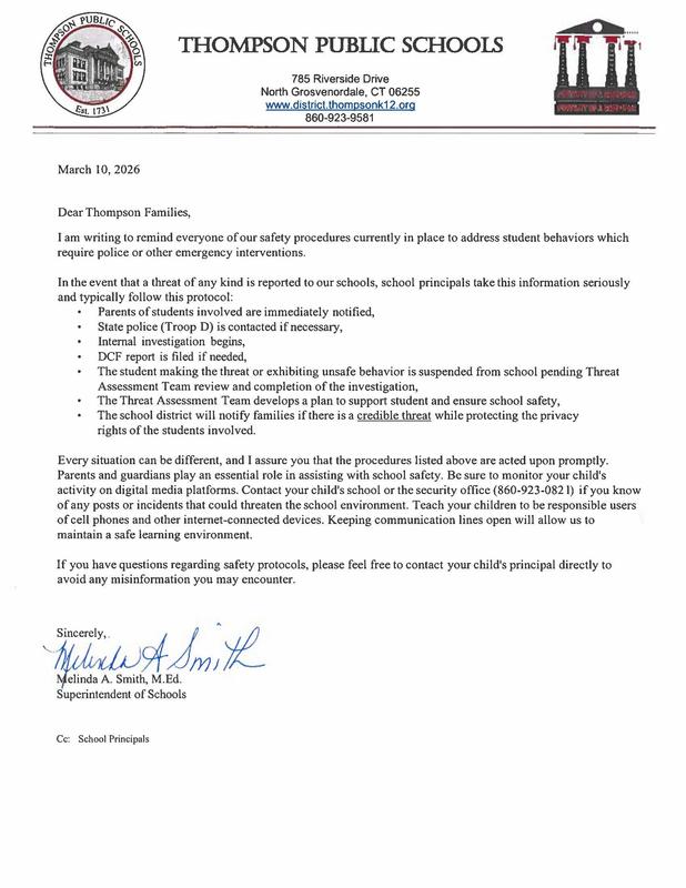 Thompson Public Schools Safety Procedures