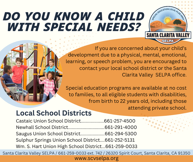 If you are concerned about your child's development, contact your local school district.