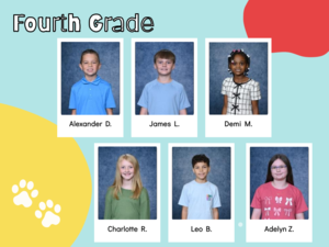 Yellow, white, and red background featuring photo of students who show self control