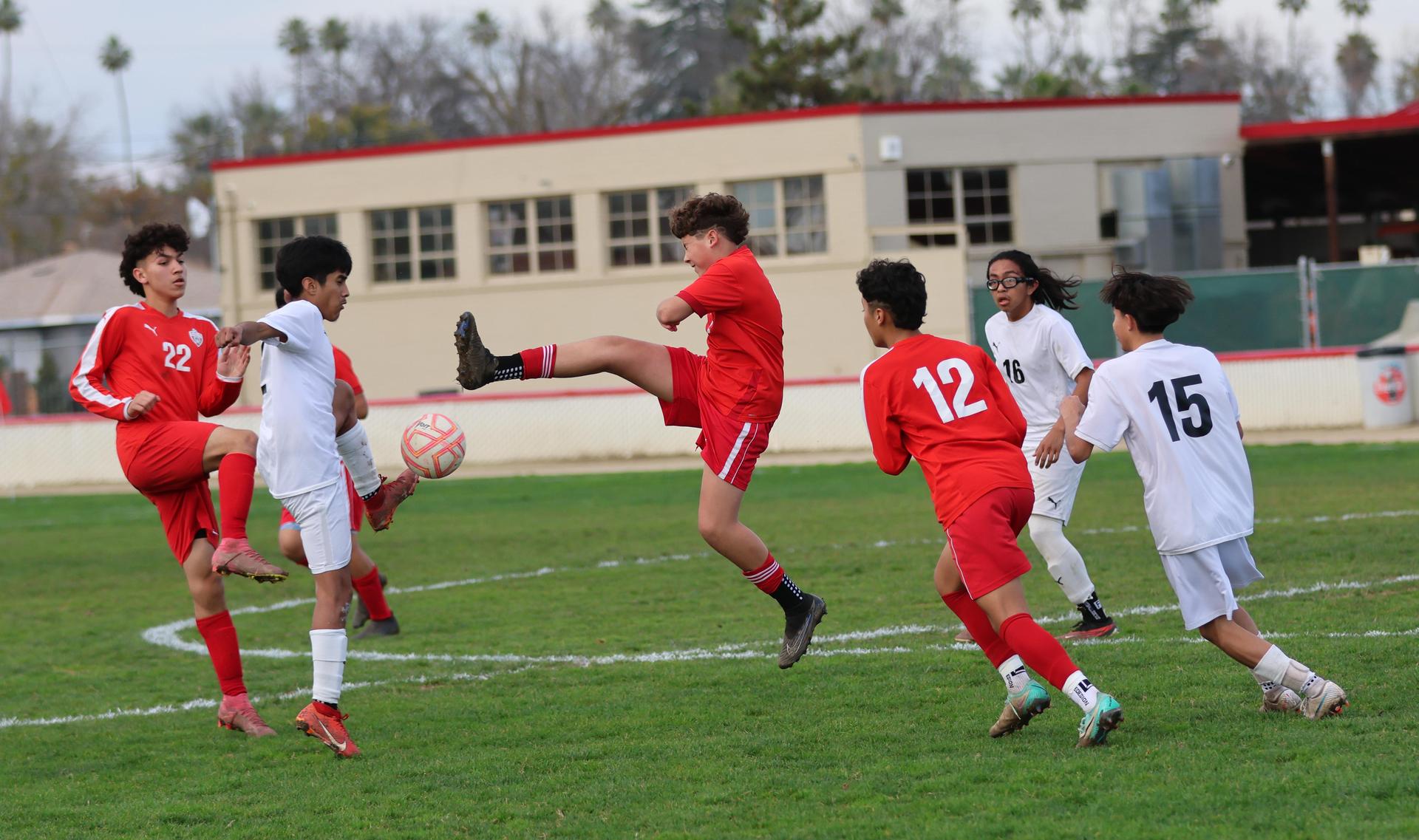 junior varsity boys playing soccer against washington union