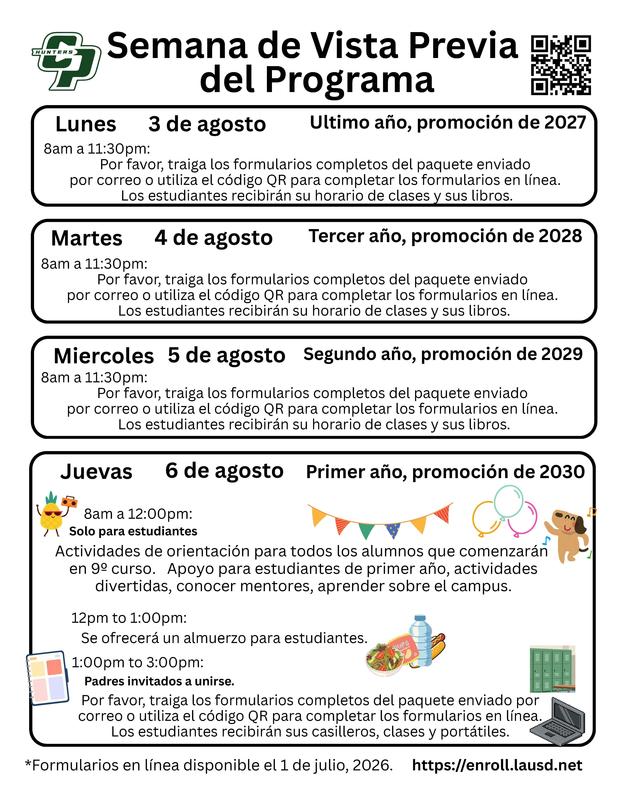 Save the date for program preview week in spanish