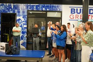 The crowd welcomes Skrabanek to her recognition