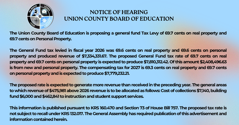Notice of Hearing Regarding Proposed Tax Rates