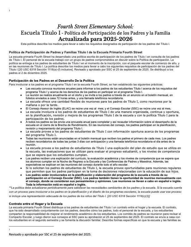 Title 1 Family and Engagment Policy Spanish