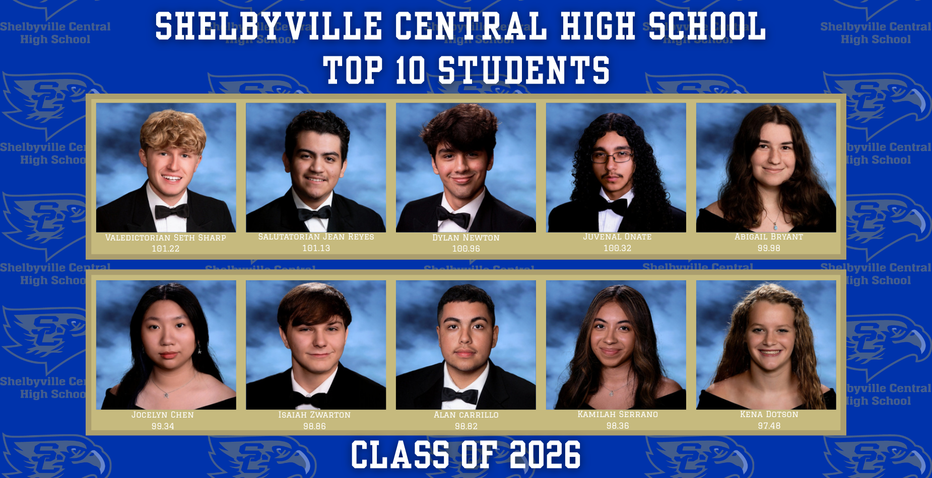 Shelbyville Central High School Top 10 Students Class of 2026