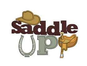 photo of a saddle with the words saddle up