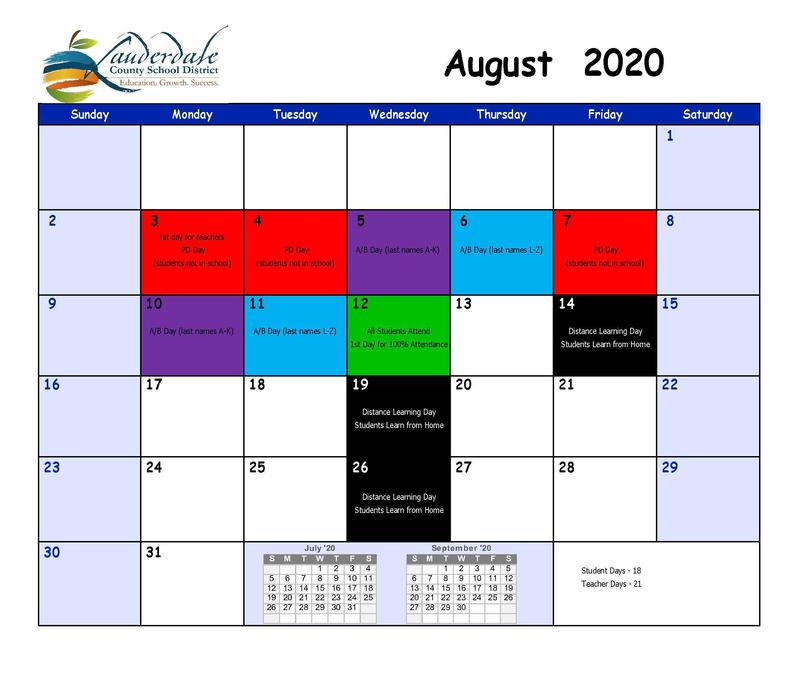 LCSD August 2020 Calendar