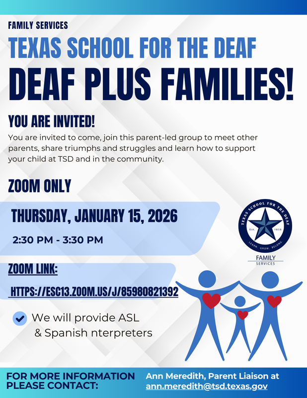 TSD Invites Deaf Plus Families to Virtual Support Group