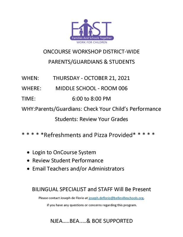 District Wide OnCourse Parent/Guardian/Student Workshop/Taller de OnCourse para padres / tutores / estudiantes en todo el distrito! 10-21-21 from 6:00-8:00 PM! Featured Photo