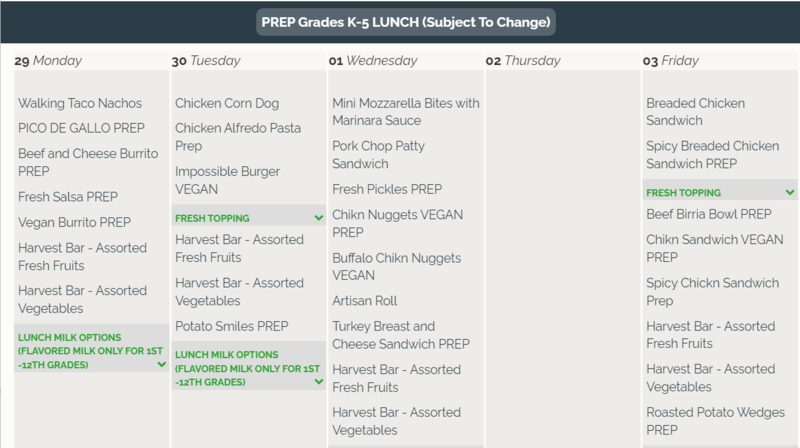 Lunch for the Week of Sept 29th