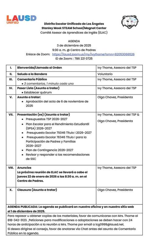 Dec ELAC Agenda Spanish