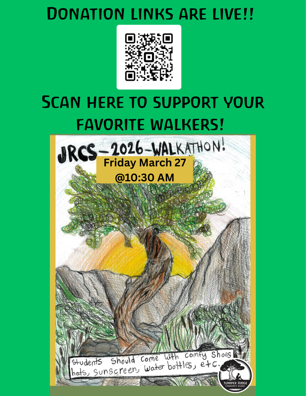 Drawing of a tree and a QR code to scan to make a donation to the Walk-A-Thon