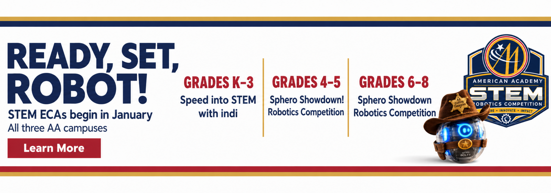 Text promoting STEM robotics competitions for grades K-8.