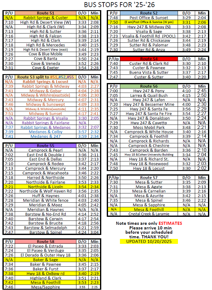 Bus Schedule – Transportation – Lucerne Valley Unified School District