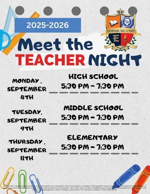 Meet the Teacher Night 9/11/2025