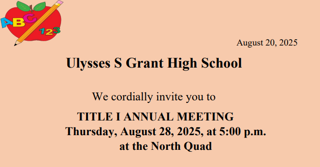 Title I Annual Meeting | Thursday, August 28, 2025 @ 5:00 pm in the North Quad