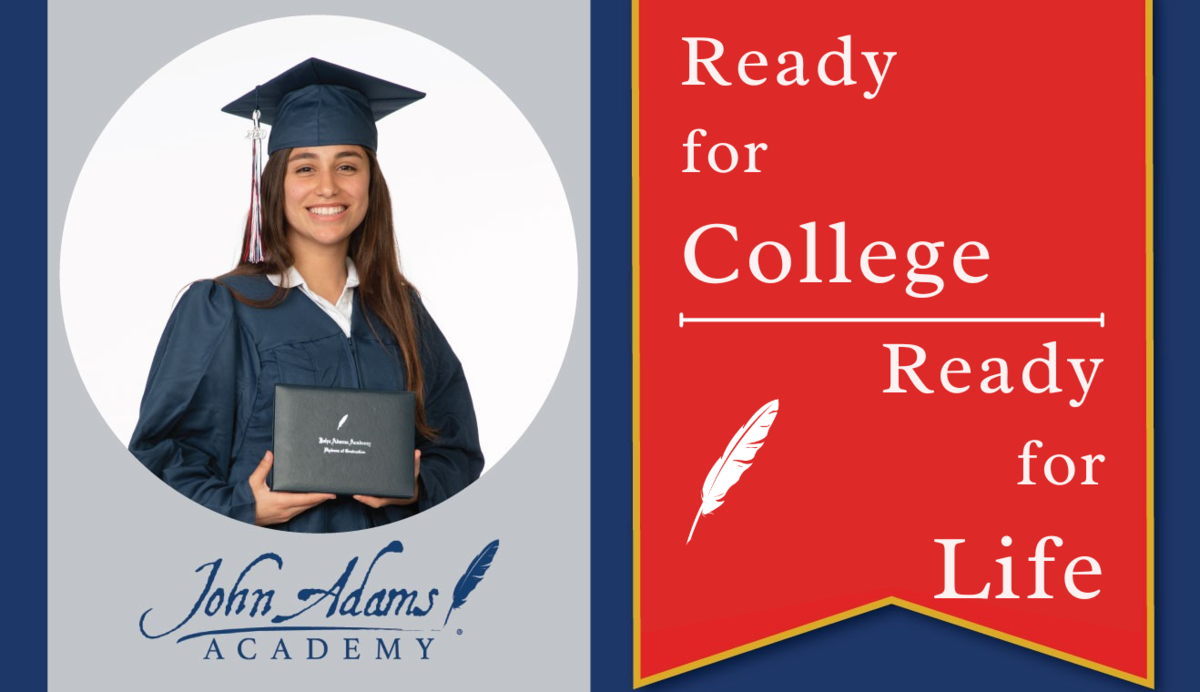 High School Senior in cap and gown with the words Ready for College - Ready for Life