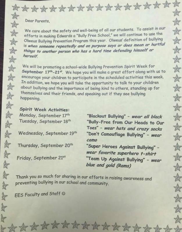 Bullying Prevention Spirit Week Changed to the week of Oct 8-12 Featured Photo