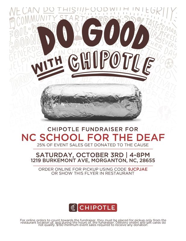 Flier for NCSD Fundraiser at Chipotle in Morganton on Oct 3, 2026.