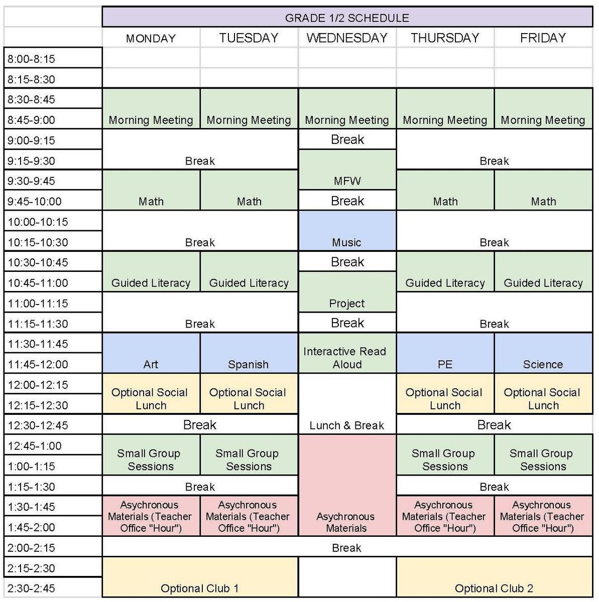 grade 1/2 schedule