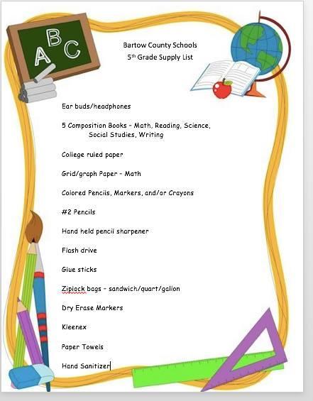 5th Grade Supply List