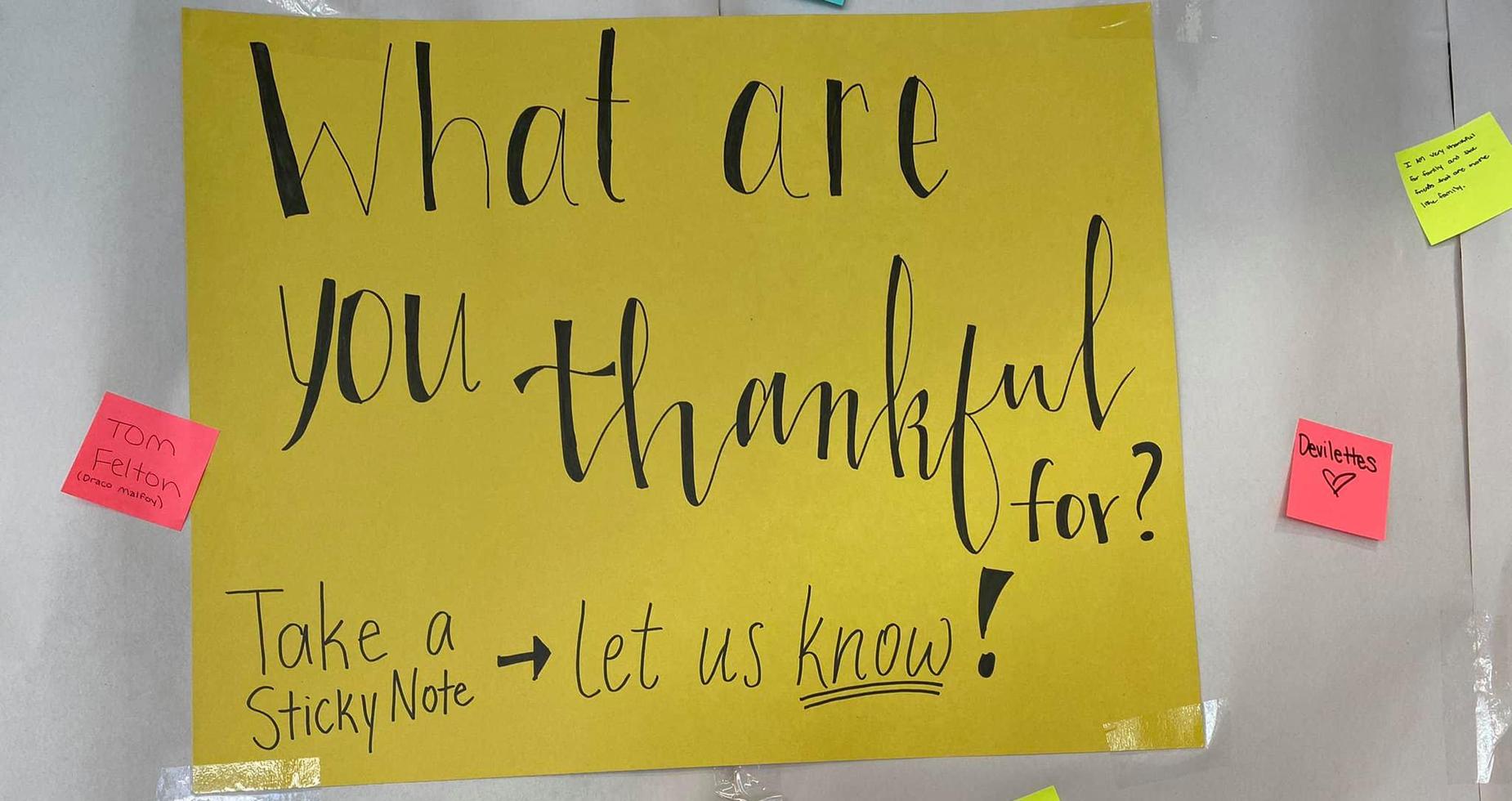 What are you thankful for post-it note sign