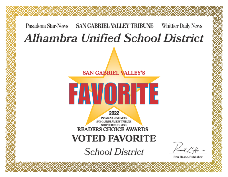 Alhambra USD Named San Gabriel Valley's FAVORITE SCHOOL DISTRICT Featured Photo