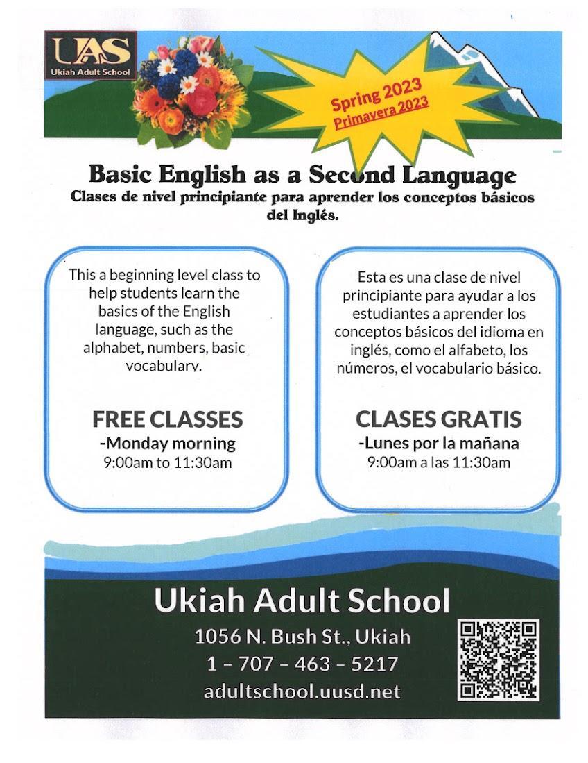 English as a Second Language – English as a Second Language – Ukiah Adult  School
