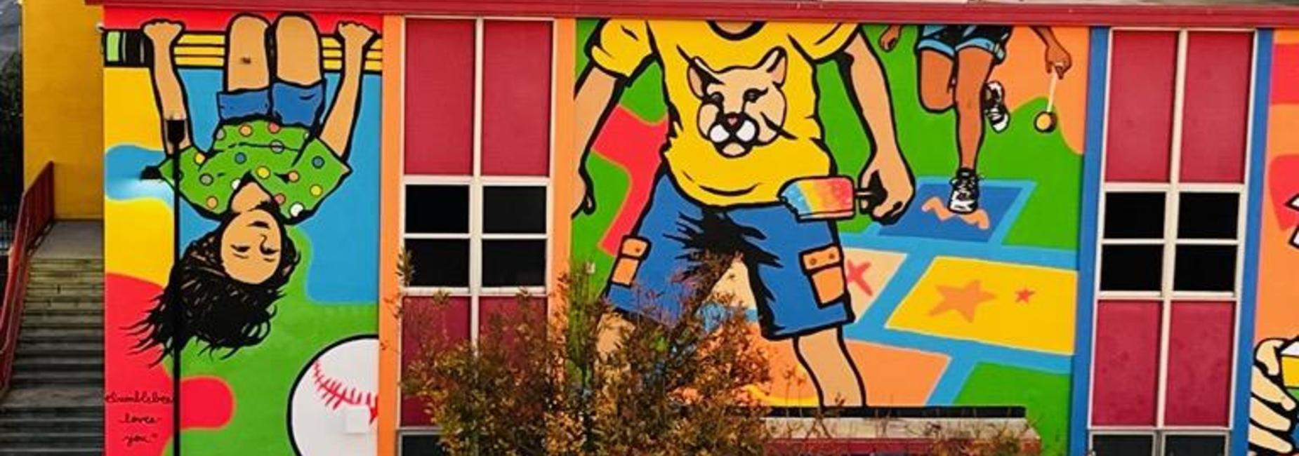 left side of mural of kids