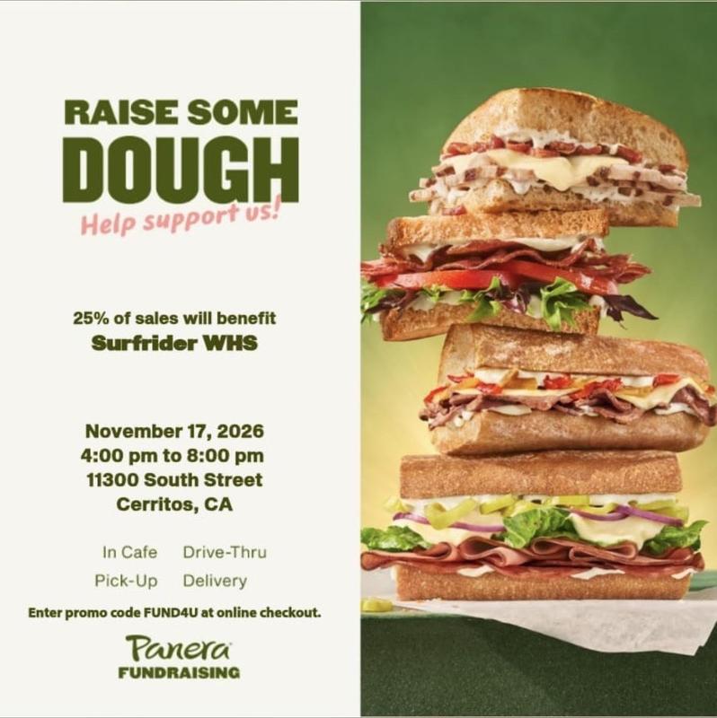C WHS Surfrider Club fundraiser at Panera on Tuesday, November 17th from 4 - 8pm