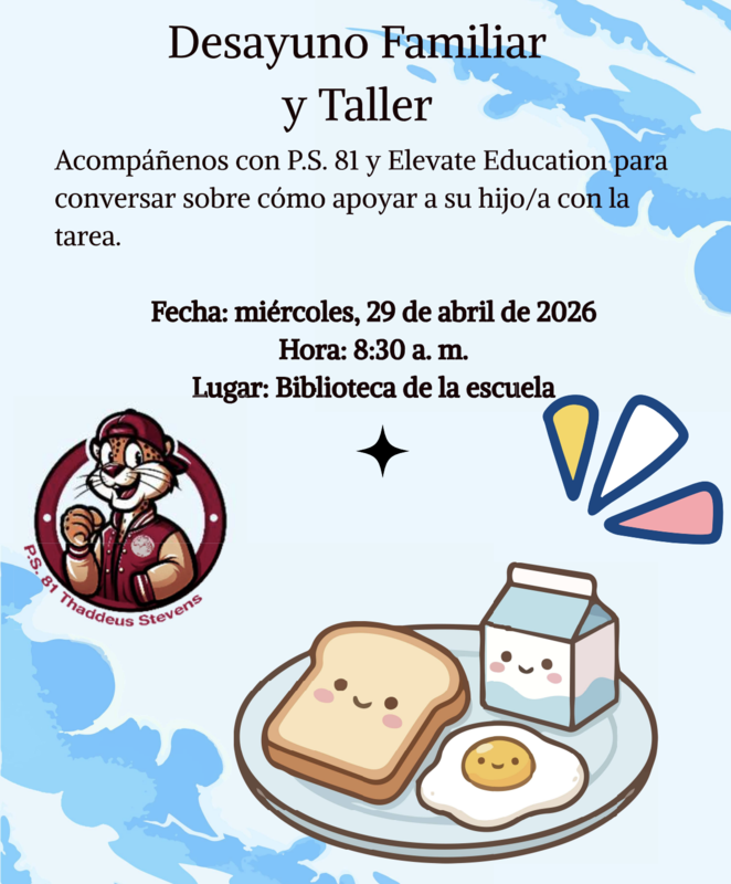 Family Workshop and Breakfast with Elevate. On Wednesday, April 29th, 2026. Spanish