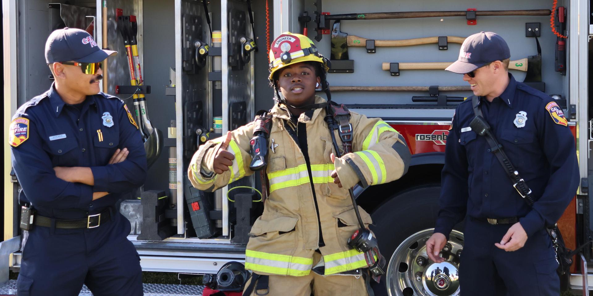 Firefighters speaking to students