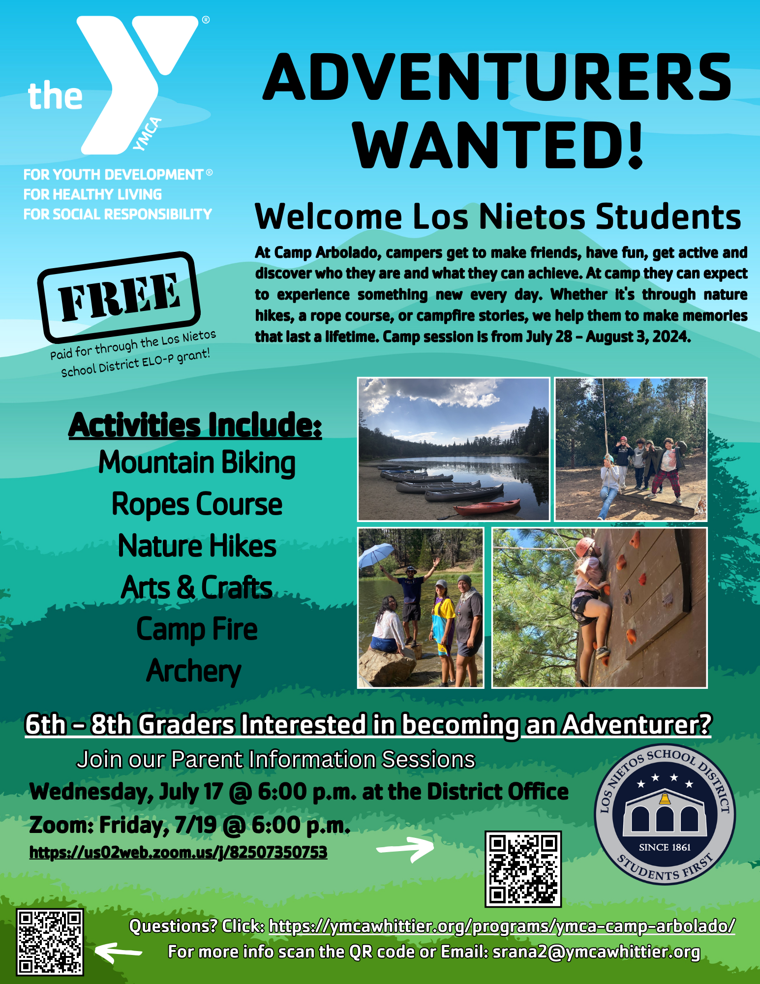 Summer Camp Arbolado For 2024 2025 6th 8th Graders Los Nietos