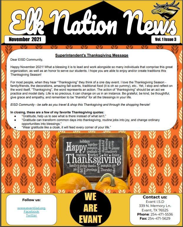 Elk Nation News, November p.1