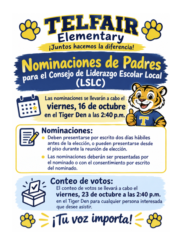 Nominaciones de Padres para el Consejo de Liderazgo Escolar Local (LSLC)