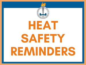 Heat Safety Reminders in white box on blue background with HBUHSD logo