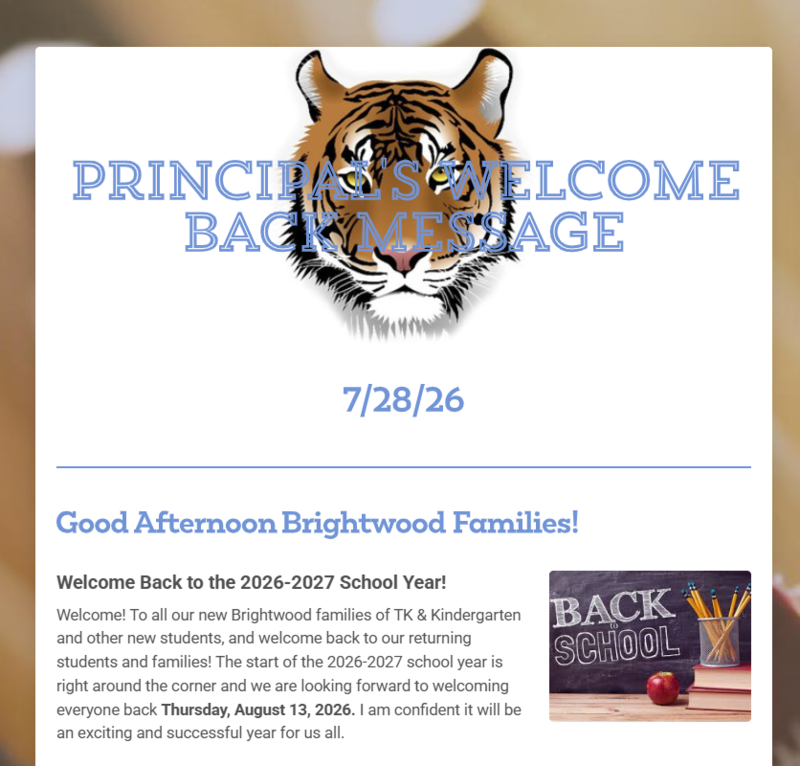 Principal's Welcome Back Message! Featured Photo