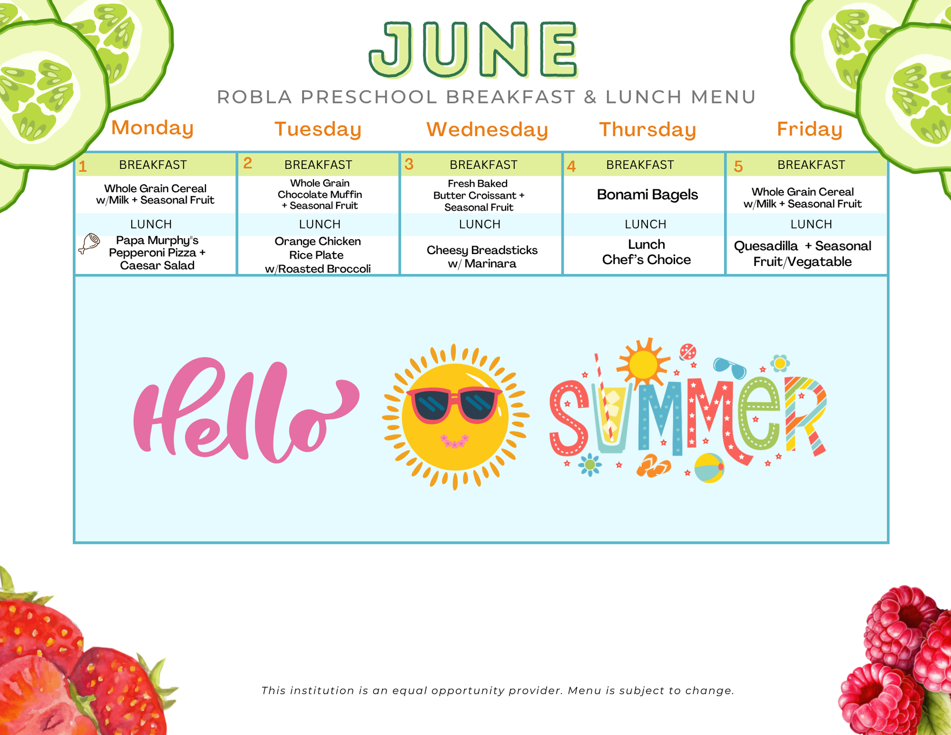 Preschool Breakfast & Lunch
