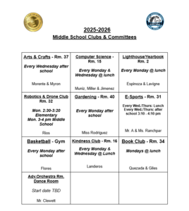 Middle School Clubs & Committees